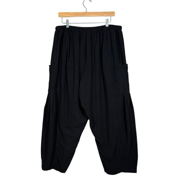 Tarse Linen Blend Wide Leg Harem Pants Black Drawstring Cropped Boho | Large - Picture 3 of 10
